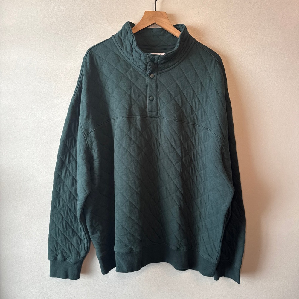 Old Navy Men's Quilted Mock Neck Snap Pullover Sweatshirt Forest Green Size XXL